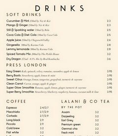 Londoner Kaffeegeschäft, Kaffeekarte