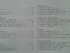 Prix de la nourriture dans un café en Australie, carte des vins