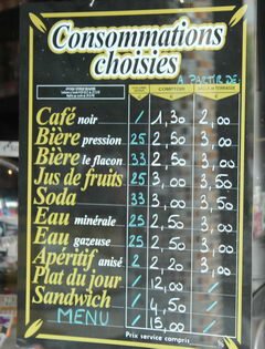 Preise in Brüsseler Bars, Preise in einer Bar
