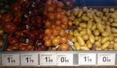 Die Kosten für Gemüse und Obst in Belgien, Zwiebeln, Kartoffeln
