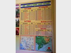Cambodge, Autobus à Kep, Horaires pour diverses destinations au départ de Kep