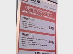 Transport au Monténégro, prix des stations de lavage de voitures