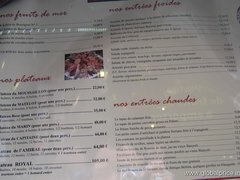 Prix en France, menu dans un restaurant maritime