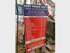 Taxis in Indien, Taxitarife von Fort Cochin