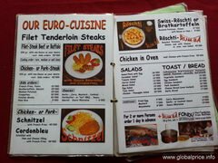 Preise für Essen in einem Restaurant, Europäische Küche