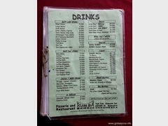 Preise für Speisen in einem Restaurant, Getränkepreise in einem Cafe