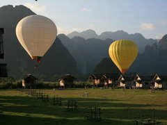 Laos, Vientiane, Heißluftballonfahrt, Startpunkt
