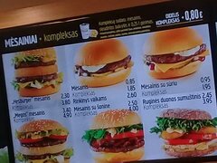 Preise für Fast Food in Litauen in Vilnius, Hesburger Hamburgers