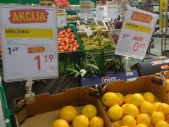 Prix d'épicerie en Lituanie, oranges, bananes