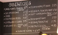 Lebensmittelpreise in Amsterdam in den Niederlanden, Preise für Sandwiches in einem Cafe