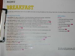 Prix des aliments et des boissons en Nouvelle-Zélande, Menu du petit déjeuner dans un restaurant
