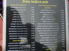 Preise für eine Mahlzeit in Slowenien, Preise für Bierstuben