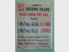 Vietnam, Transport in Nha Trang, Bustarife nach Ho Chi Minh Stadt (Saigon) und Dalat.